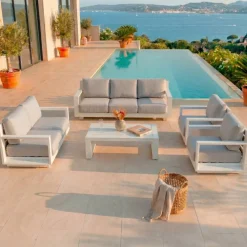 Hot Salotto da giardino alluminio 5 pezzi Elba Bianco e grigio chiaro Salotto Da Giardino