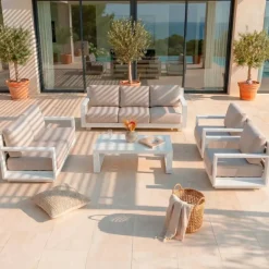 Salotto da giardino alluminio 5 pezzi Elba Bianco e totora Salotto Da Giardino
