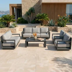 Clearance Salotto da giardino alluminio 5 pezzi Elba Grigio antracite e grigio chiaro Salotto Da Giardino