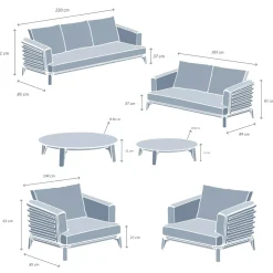 Outlet Salotto da giardino alluminio 7 posti 6 pezzi Monte Carlo Bianco e beige Salotto Da Giardino