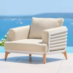 Outlet Salotto da giardino alluminio 7 posti 6 pezzi Monte Carlo Bianco e beige Salotto Da Giardino