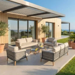 Salotto da giardino alluminio 7 posti 6 pezzi Monte Carlo Grigio antracite e beige Salotto Da Giardino
