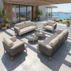 New Salotto da giardino alluminio 7 posti 6 pezzi Monte Carlo Grigio antracite e tortora Salotto Da Giardino