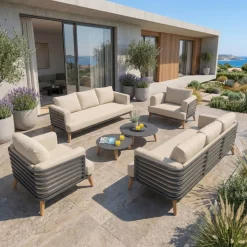 Clearance Salotto da giardino alluminio 8 posti 6 pezzi Monte Carlo Grigio antracite e beige Salotto Da Giardino