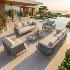 Hot Salotto da giardino alluminio 8 posti 6 pezzi Monte Carlo Grigio antracite e tortora Salotto Da Giardino
