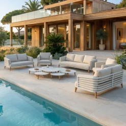Salotto da giardino alluminio 12 pezzi Monte Carlo Bianco e beige Salotto Da Giardino