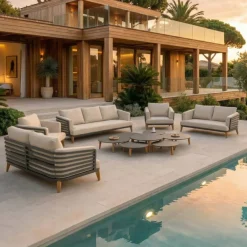 Sale Salotto da giardino alluminio 12 pezzi Monte Carlo Grigio antracite e beige Salotto Da Giardino