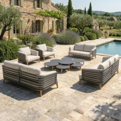 Outlet Salotto da giardino alluminio 12 pezzi Monte Carlo Grigio antracite e tortora Salotto Da Giardino