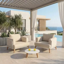 Discount Salotto da giardino alluminio 2 posti 3 pezzi Monte Carlo Bianco e beige Salotto Da Balcone|Salotto Da Giardino