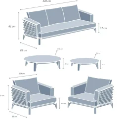 Salotto da giardino alluminio 5 posti 5 pezzi Monte Carlo Grigio antracite e grigio chiaro