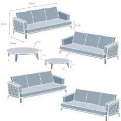 Salotto da giardino alluminio 12 posti 8 pezzi Monte Carlo Grigio chiaro e beige