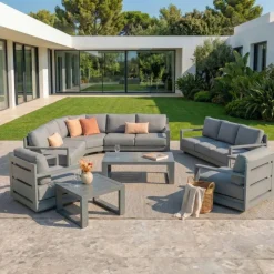 Hot Salotto da giardino angolare alluminio 10 posti Elba Grigio Salotto Da Giardino
