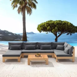 Clearance Salotto da giardino angolare in legno di acacia 5 posti 5 pezzi Bornéo Grigio Salotto Da Giardino