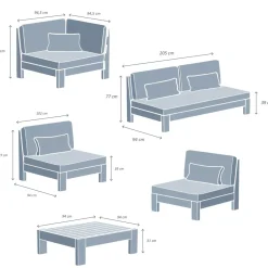 New Salotto da giardino angolare in legno di acacia 6 posti 5 pezzi Bornéo Grigio Salotto Da Giardino