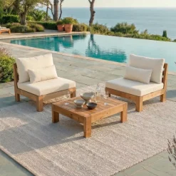 Online Salotto da giardino angolare in legno di acacia 2 posti 3 pezzi Bornéo Salotto Da Balcone|Salotto Da Giardino