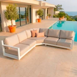 Salotto da giardino angolare alluminio 10 posti Elba Bianco e tortora Salotto Da Giardino