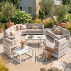 Salotto da giardino angolare alluminio 10 posti Elba Bianco e tortora Salotto Da Giardino
