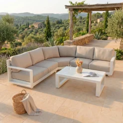 Outlet Salotto da giardino angolare alluminio Elba Bianco e tortora Salotto Da Giardino