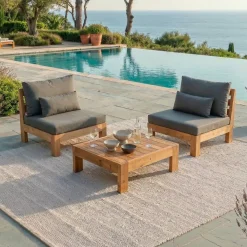 Clearance Salotto da giardino angolare in legno di acacia 2 posti 3 pezzi Bornéo Grigio Salotto Da Balcone|Salotto Da Giardino