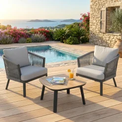 Discount Salotto da giardino in alluminio 2 posti 3 pezzi Amalfi Grigio antracite e grigio chiaro Salotto Da Balcone|Salotto Da Giardino
