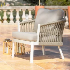 New Salotto da giardino in alluminio 4 posti 4 pezzi Amalfi Bianco e tortora Salotto Da Giardino