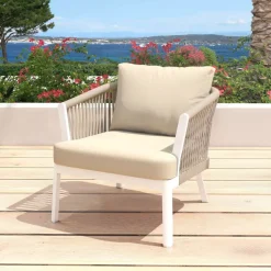 Online Salotto da giardino in alluminio 5 posti 4 pezzi Amalfi Bianco e beige Salotto Da Giardino