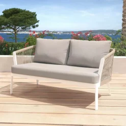Clearance Salotto da giardino in alluminio 5 pezzi Amalfi Bianco e tortora Salotto Da Giardino