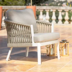 Clearance Salotto da giardino in alluminio 5 pezzi Amalfi Bianco e tortora Salotto Da Giardino