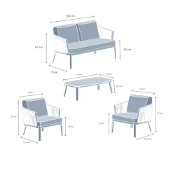 Clearance Salotto da giardino in alluminio 4 posti 4 pezzi Amalfi Grigio antracite e grigio chiaro Salotto Da Giardino