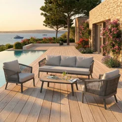 New Salotto da giardino in alluminio 5 posti 4 pezzi Amalfi Grigio antracite e grigio chiaro Salotto Da Giardino
