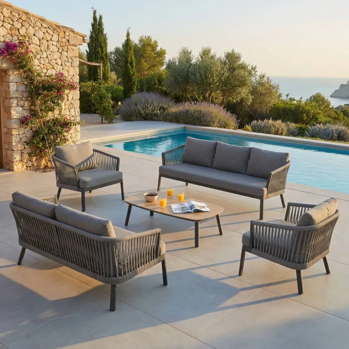 Outlet Salotto da giardino in alluminio 5 pezzi Amalfi Grigio Salotto Da Giardino