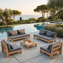 Salotto da giardino in legno di acacia 5 pezzi Bornéo Grigio Salotto Da Giardino