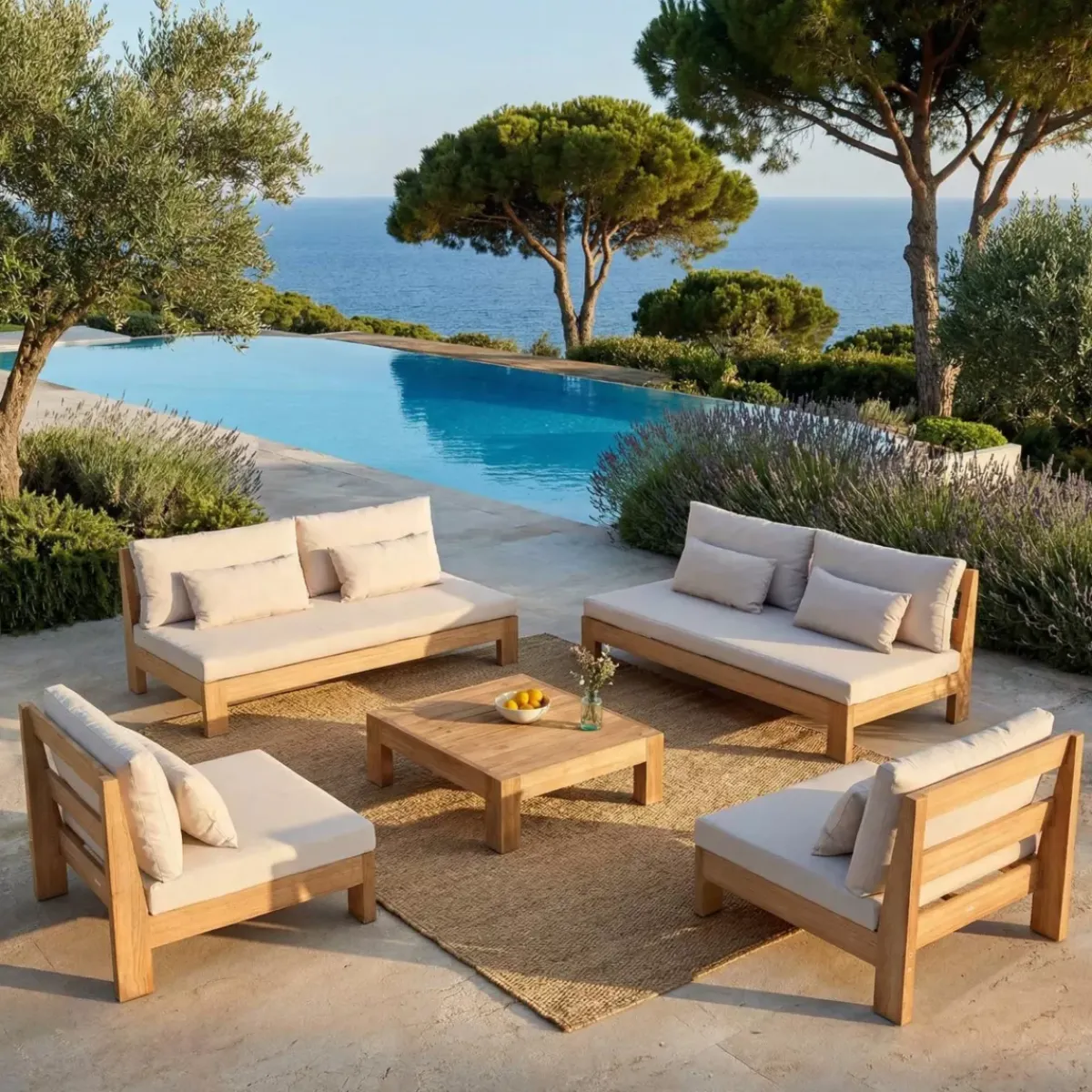 Clearance Salotto da giardino in legno di acacia 5 pezzi Bornéo Salotto Da Giardino