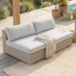 Hot Salotto da giardino in resina intrecciata 4 posti 4 pezzi Palma Grigio Salotto Da Giardino