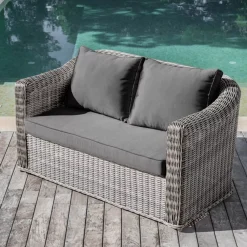 Online Salotto da giardino in resina intrecciata 4 posti 4 pezzi Calvi Grigio e grigio scuro Salotto Da Giardino