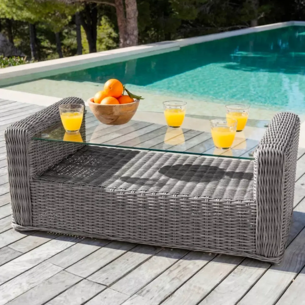 Outlet Salotto da giardino in resina intrecciata 4 pezzi Calvi Grigio e grigio scuro Salotto Da Giardino