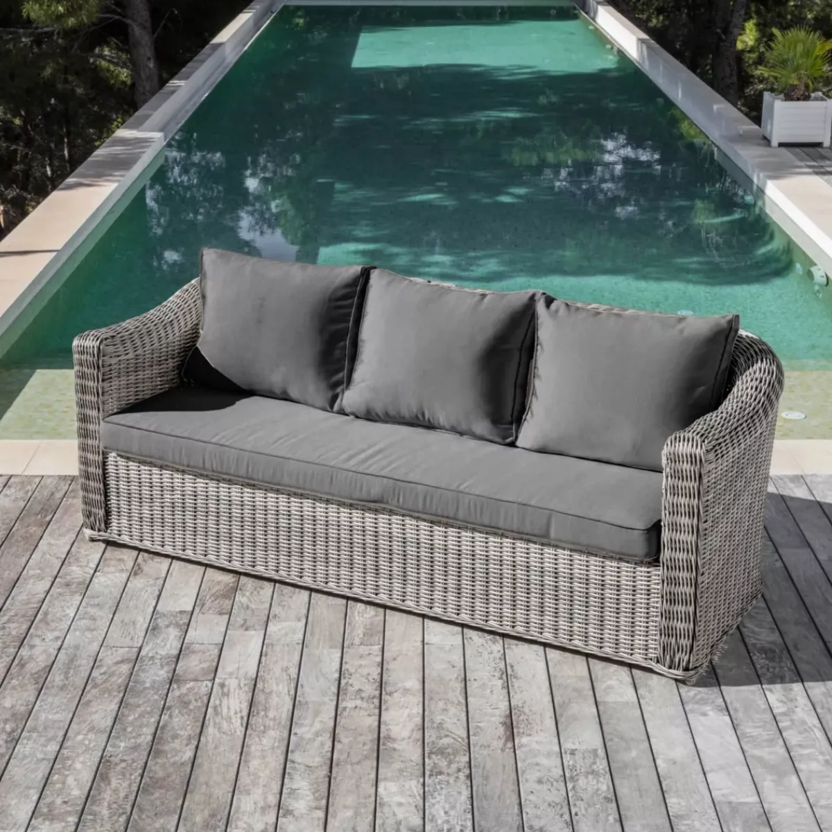 Outlet Salotto da giardino in resina intrecciata 4 pezzi Calvi Grigio e grigio scuro Salotto Da Giardino