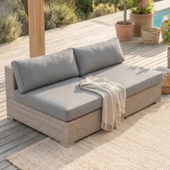 New Salotto da giardino in resina intrecciata 4 posti 4 pezzi Palma Grigio e antracite Salotto Da Giardino