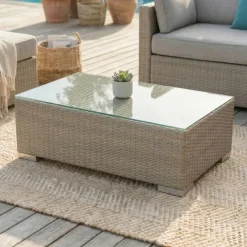 Online Salotto da giardino in resina intrecciata 4 posti 4 pezzi Palma Grigio e tortora Salotto Da Giardino