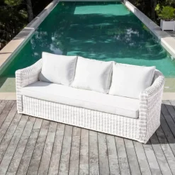 New Salotto da giardino in resina intrecciata 5 posti 4 pezzi Calvi Bianco Salotto Da Giardino