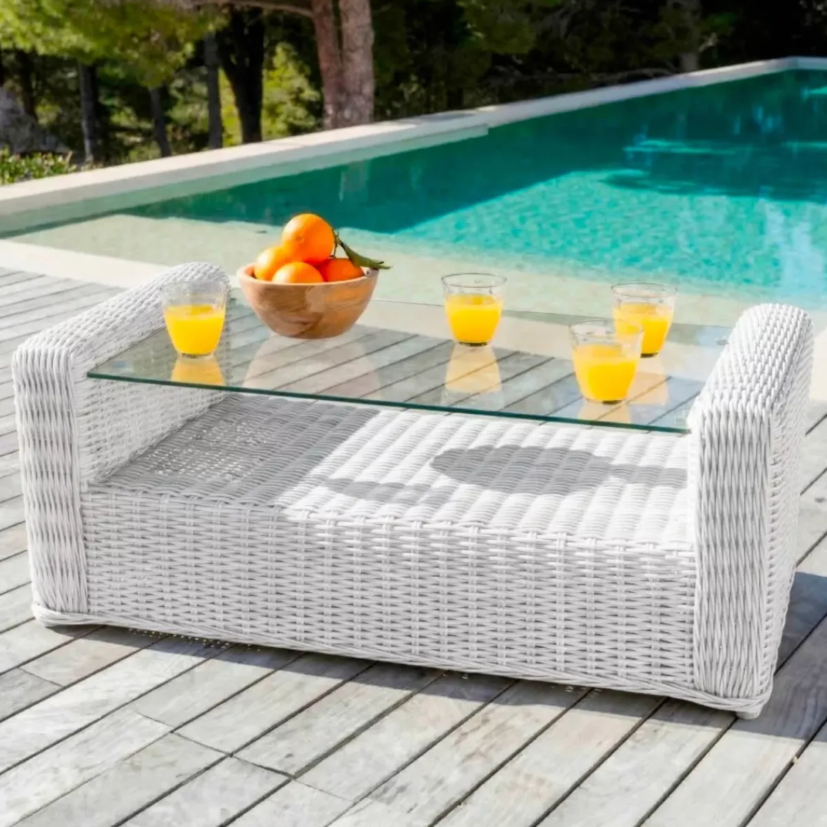 New Salotto da giardino in resina intrecciata 5 posti 4 pezzi Calvi Bianco Salotto Da Giardino