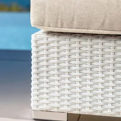 Hot Salotto da giardino in resina intrecciata 5 posti 6 pezzi Palma Bianco e beige Salotto Da Giardino
