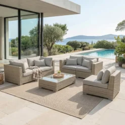 Best Salotto da giardino in resina intrecciata 5 posti 6 pezzi Palma Grigio Salotto Da Giardino