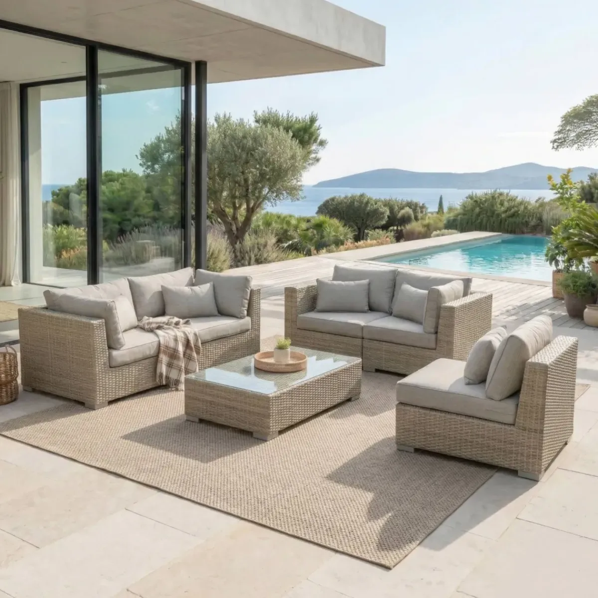 Best Salotto da giardino in resina intrecciata 5 posti 6 pezzi Palma Grigio Salotto Da Giardino