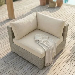 New Salotto da giardino in resina intrecciata 5 posti 6 pezzi Palma Grigio e beige Salotto Da Giardino