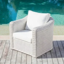 Discount Salotto da giardino in resina intrecciata 5 pezzi Calvi Bianco Salotto Da Giardino