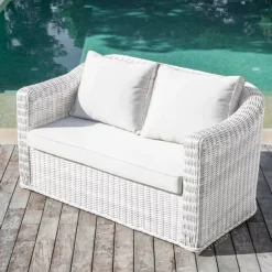 Discount Salotto da giardino in resina intrecciata 5 pezzi Calvi Bianco Salotto Da Giardino