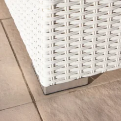 Outlet Salotto da giardino in resina intrecciata 9 pezzi Palma Bianco e beige Salotto Da Giardino