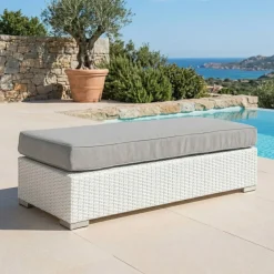 Hot Salotto da giardino in resina intrecciata 9 pezzi Palma Bianco e grigio Salotto Da Giardino