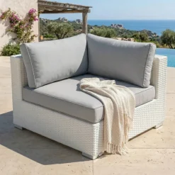 Hot Salotto da giardino in resina intrecciata 9 pezzi Palma Bianco e grigio Salotto Da Giardino
